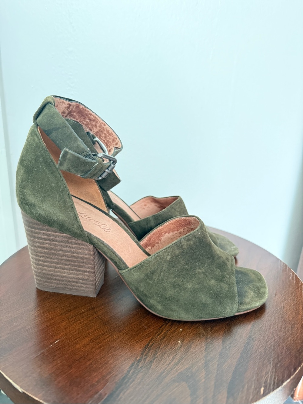 Madewell Olive Green Suede Block Heel Sandals- Size 7